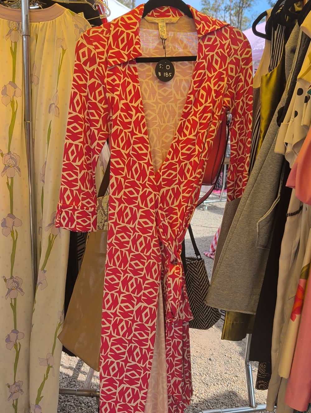 Diane Von Furstenberg Pink and White Geometric Wrap Dress